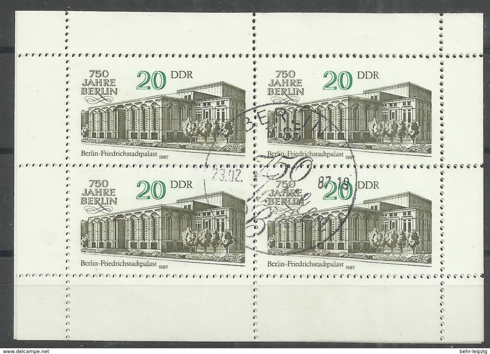 DDR 3078 20 Pfg.- Kleinbogen."750 Jahre Berlin" Sonderstempel Mi.-Preis 2,00 &euro; - Autres & Non Classés