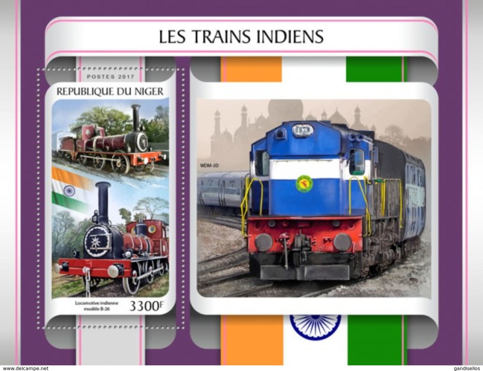 NIGER 2017 SHEET INDIAN STEAM TRAINS A VAPEUR INDIENS LOCOMOTIVES TRENES TREN Nig17205b - Níger (1960-...)