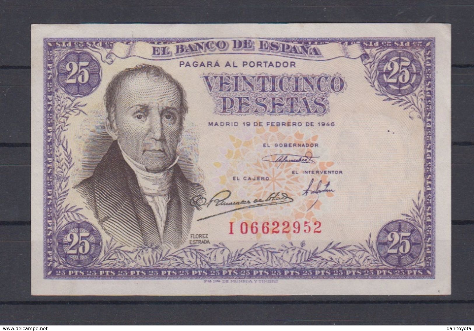 EDIFIL 450a.   25 PTAS 19 DE FEBRERO DE 1946.  FLOREZ ESTRADA - 25 Peseten