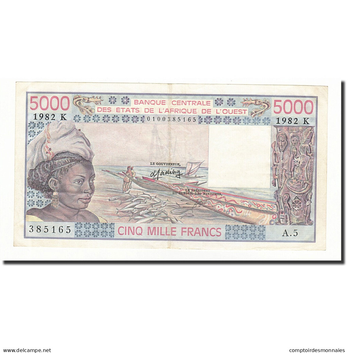 Billet, West African States, 5000 Francs, 1982, KM:708Kf, TTB - West African States