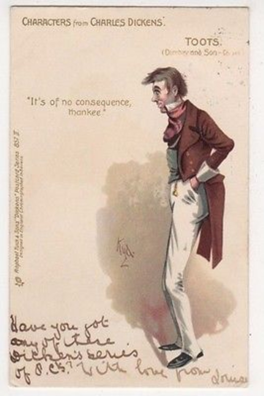 Characters From Charles Dickens, Toots, Tuck 857 II Postcard, US005 - Autres & Non Classés