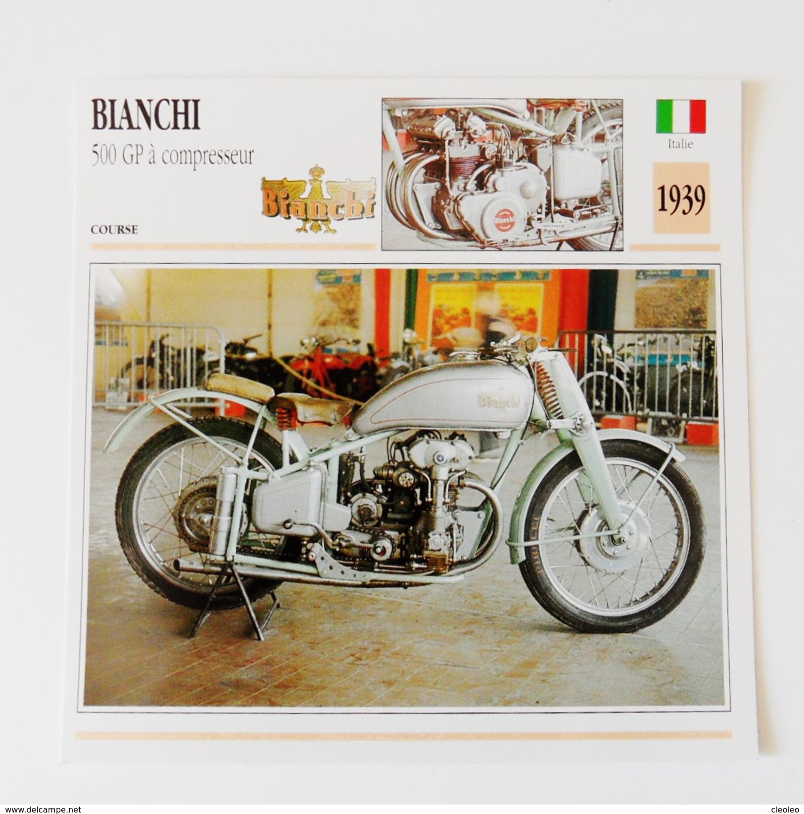 Fiche Technique MOTO Italie 1939 Bianchi 500 GP à Compresseur - Motor Bikes