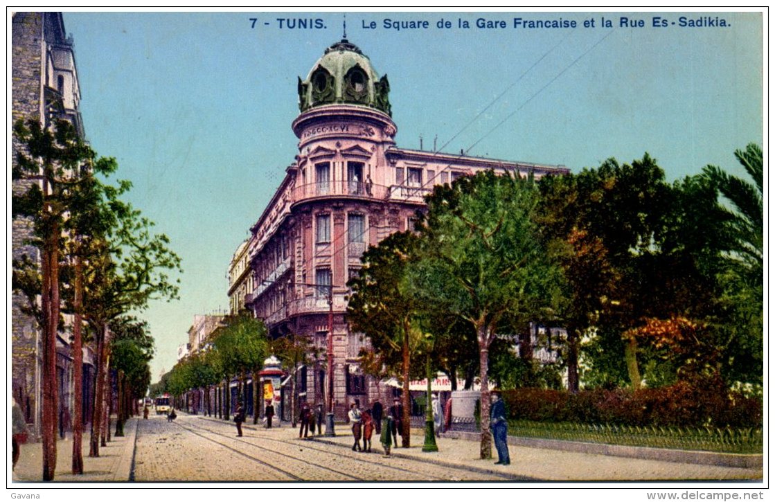 TUNIS - Le Square De La Gare Française Et La Rue Es-Sakikia (Recto/Verso) - Tunesië