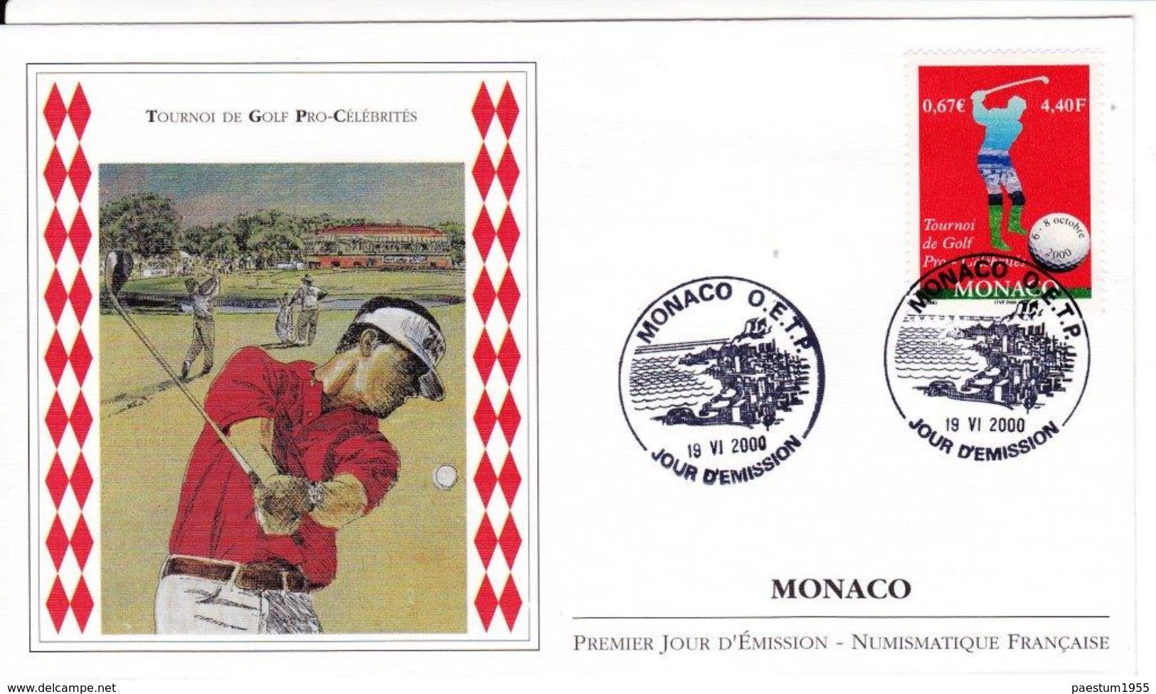 FDC Enveloppe Premier Jour  MONACO 2000 Tournoi De Golf Pro-Célébrités - Golf