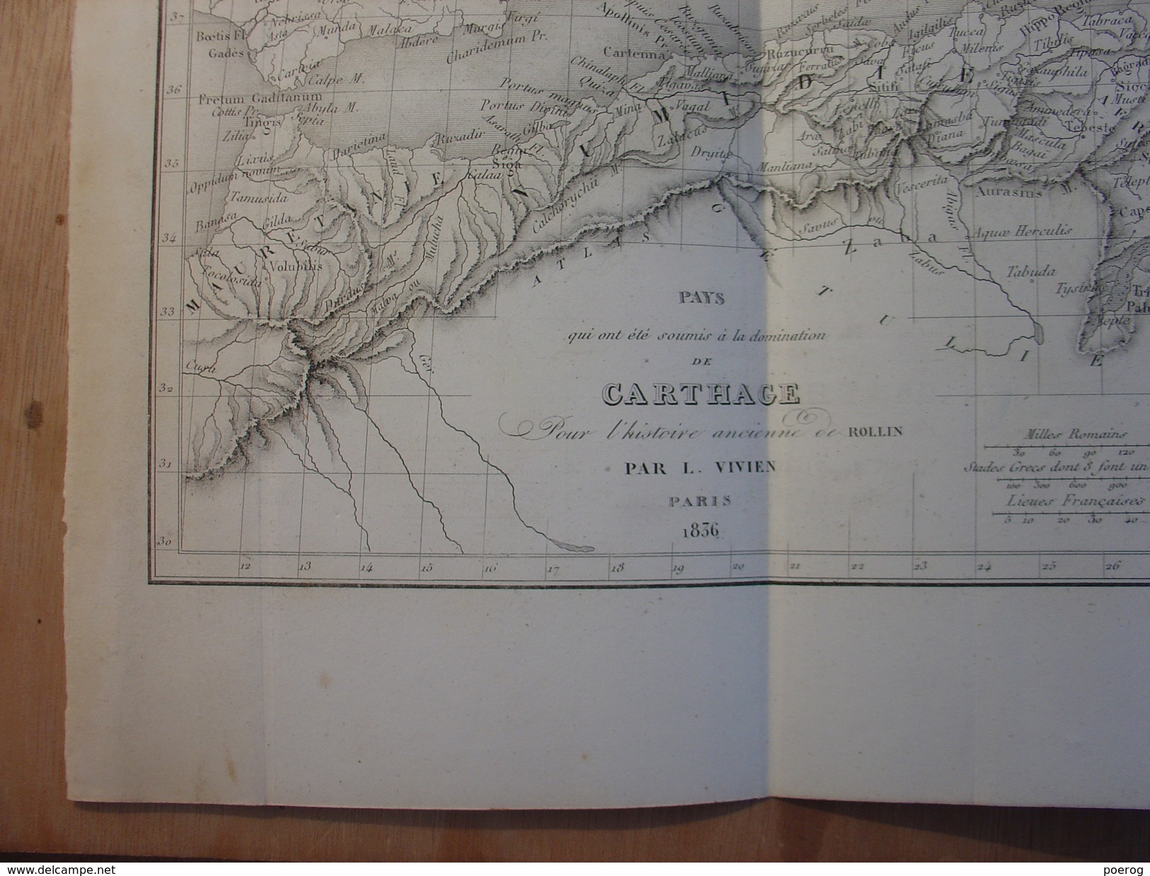 GRAVURE ANCIENNE De 1845 - CARTE CARTHAGE - ROLLIN VIVIEN - 36cm X26cm -  MAP 1845 PRINT - TBE - Geographical Maps