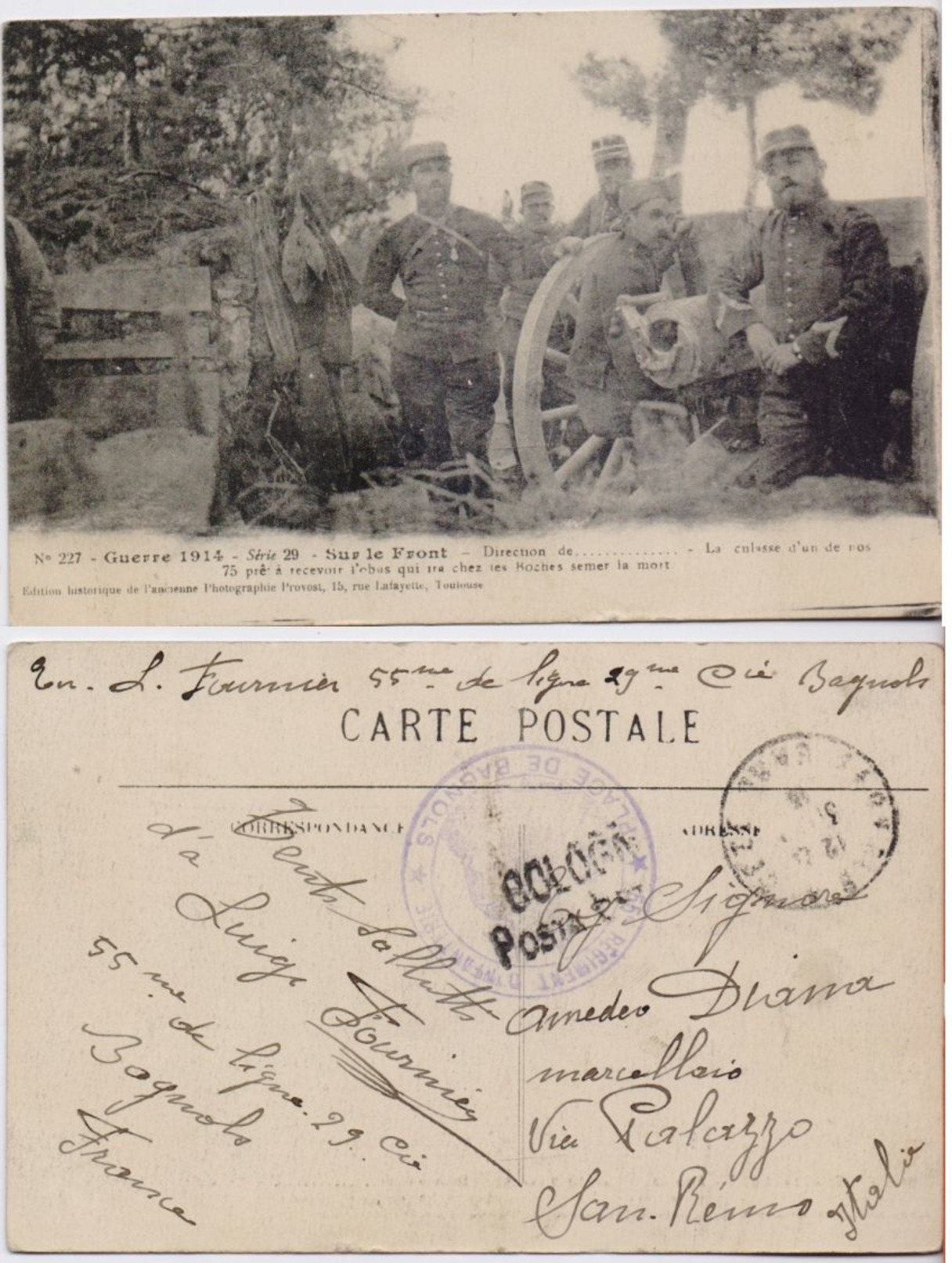 Guerre 1914. Sur Le Front. La Culasse D'un De Nos 75.... Viaggiata, Timbri Militari Francesi - Guerra 1914-18