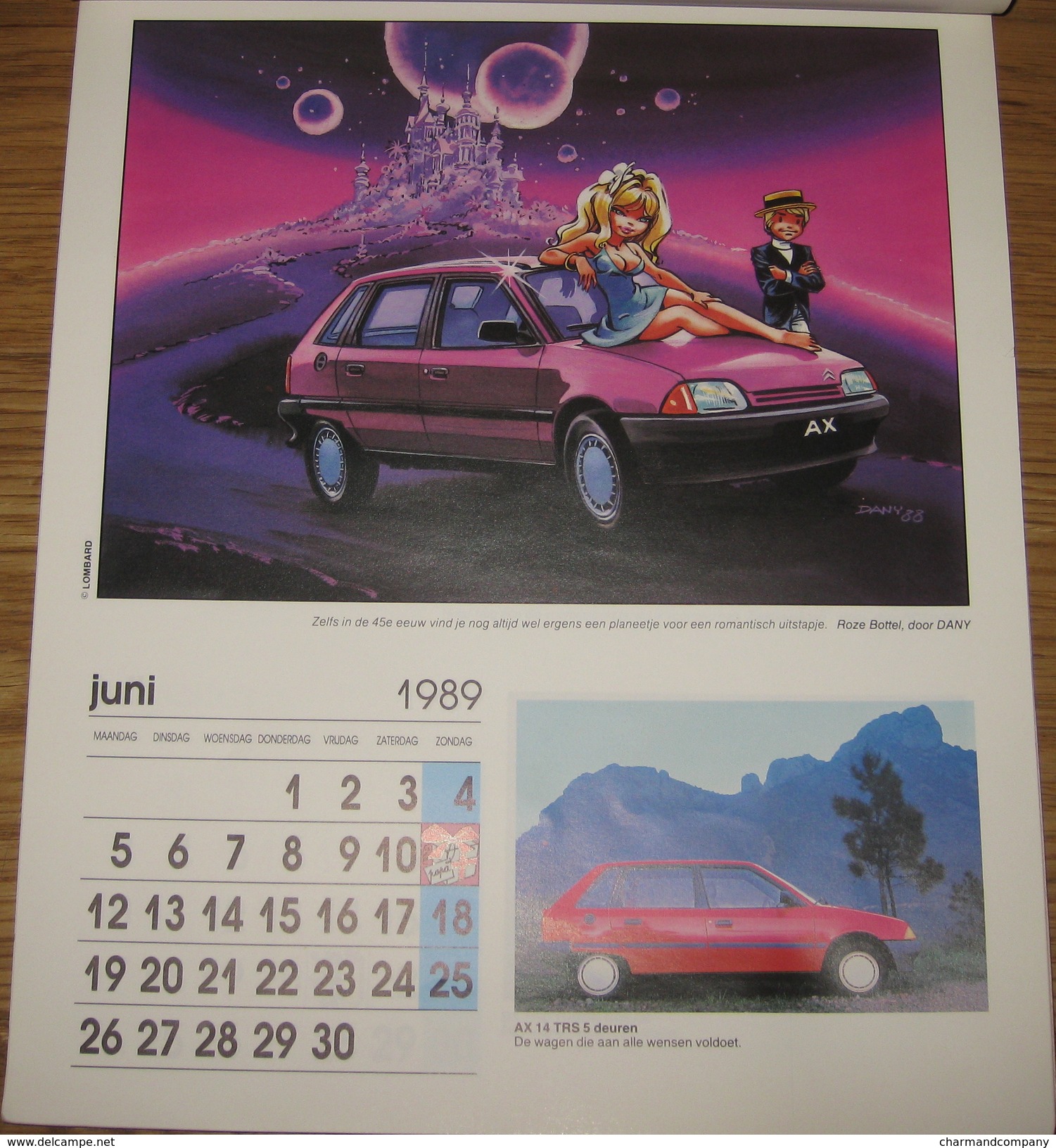 Calendrier Publicitaire Citroën 1989 12 dessinateurs Walthery, Tibet, Dany ..12 modèles de voitures 2CV, AX, C15, CX ..