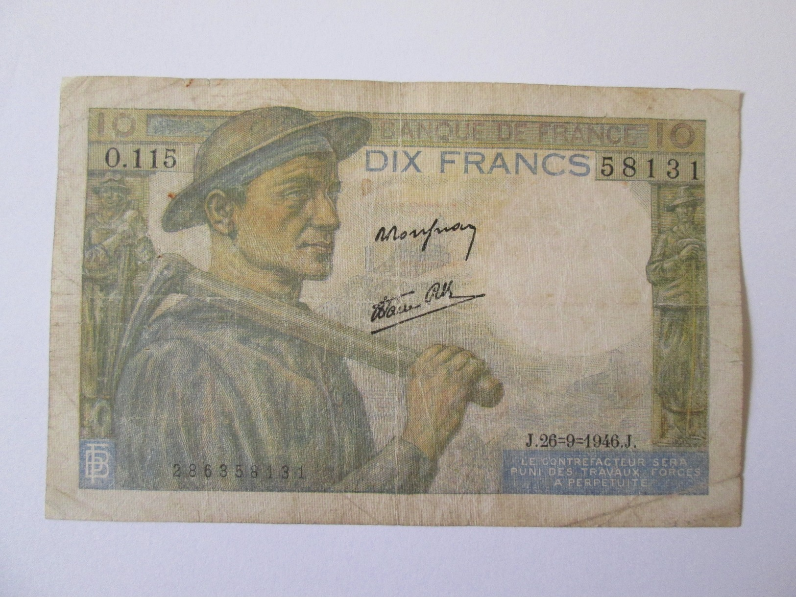 France 10 Francs 1946 Banknote - 10 F 1941-1949 ''Mineur''