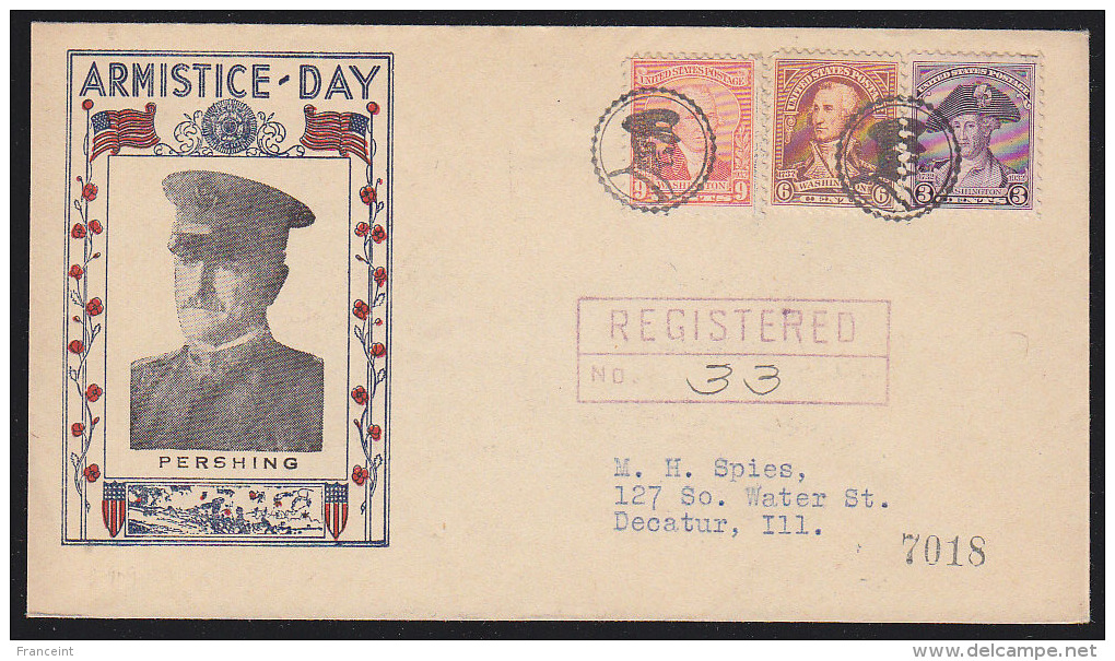 U.S.A. (1932) General Pershing.*  Fancy Cancel From Pershing Indiana.  Two Strikes In Black On Registered Letter.  Cance - Other & Unclassified