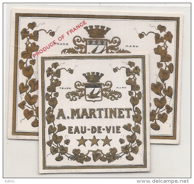 2 étiquettes Distillerie Martinet Eau De Vie - 1900/1920 - TTB - Whisky