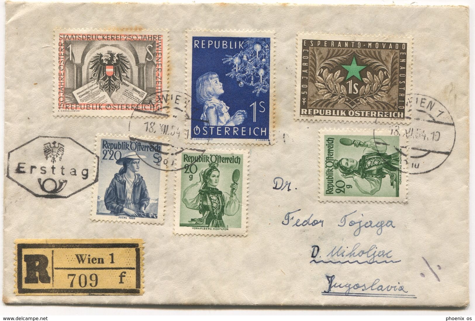 AUSTRIA - WIEN, REGISTERED COVER / ERSTTAG, 1954. - FDC