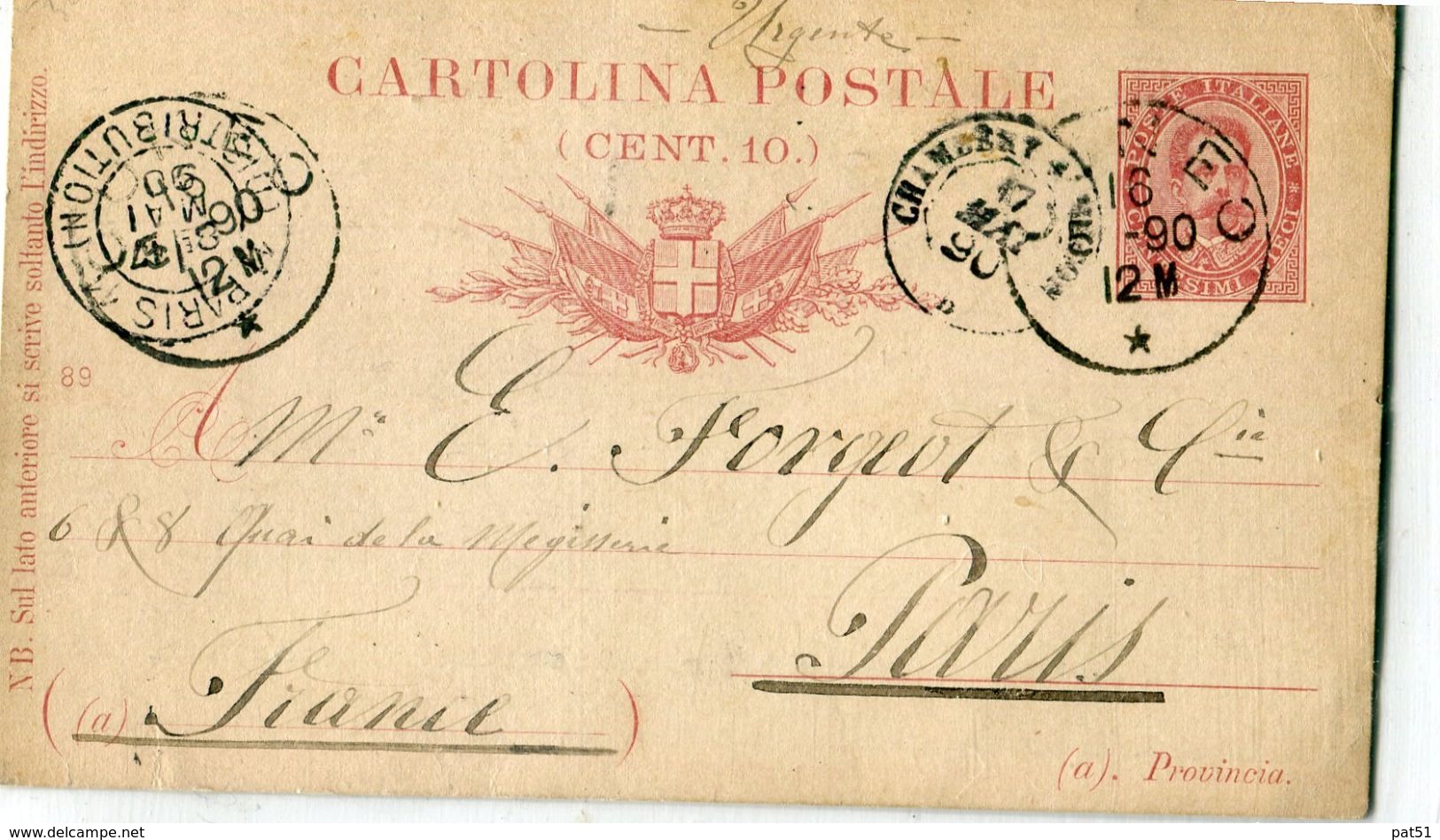 ITALIE  - Cartolina Postale 10 Cent. - Précurseur 1890 - Altri & Non Classificati