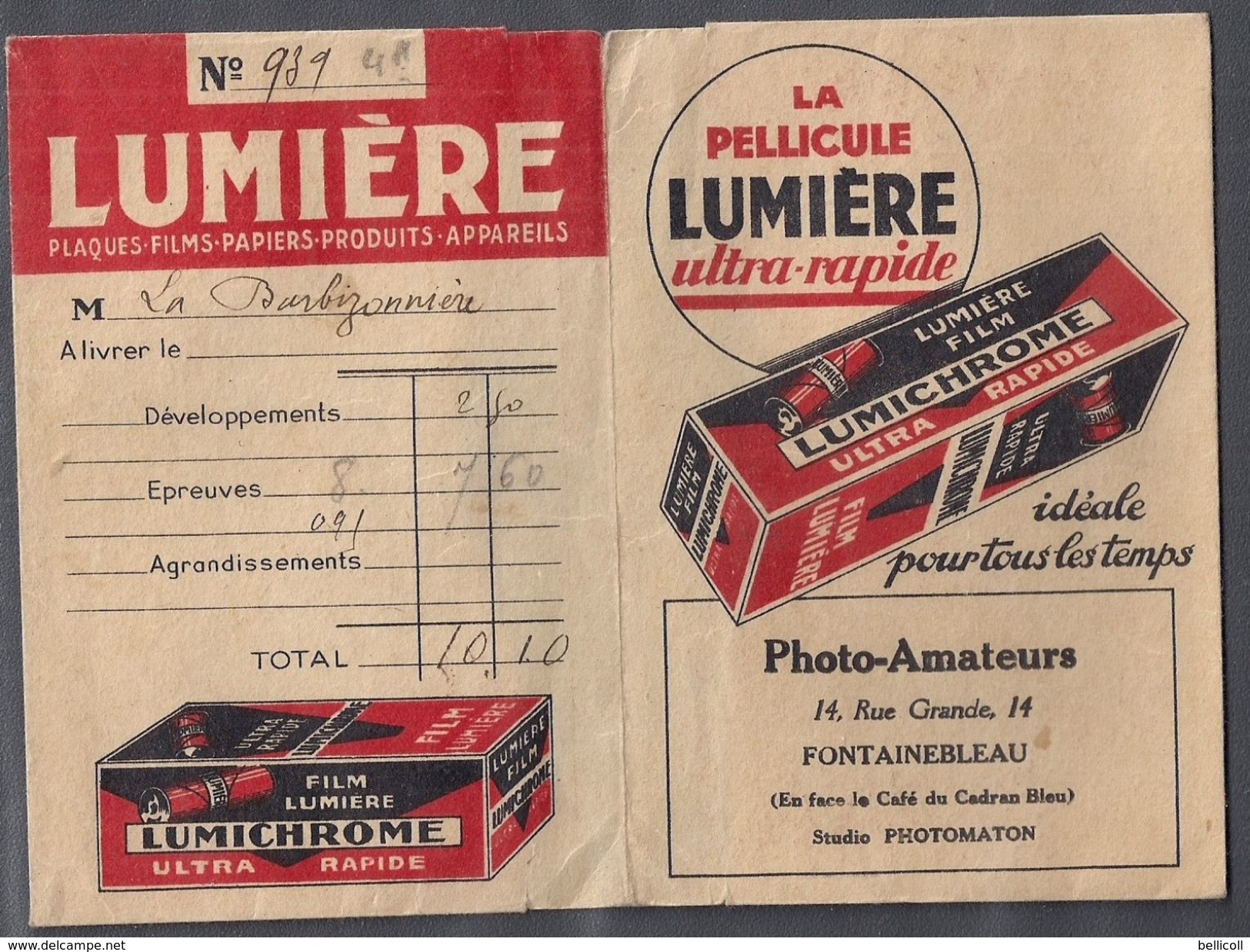 Pochette Pour Négatifs Avec Publicité Lumière Lumichrome Photo-Amateurs FONTAINEBLEAU - Matériel & Accessoires