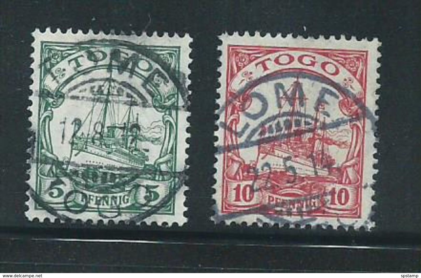 German Togo 1909 5 & 10 Pf. Watermarked Kaisers Yacht FU - Togo