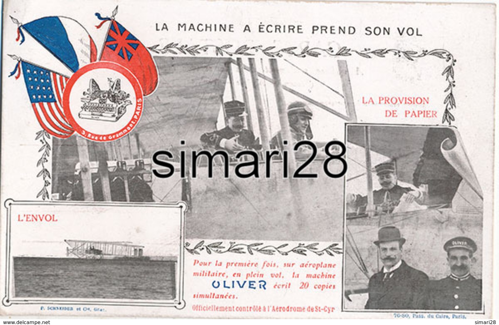 LA MACHINE A ECRIRE PREND SON VOL - LA PROVISION DE PAPIER - L'ENVOL AERODROME MILITAIRE DE ST-CYR - ....-1914: Precursores