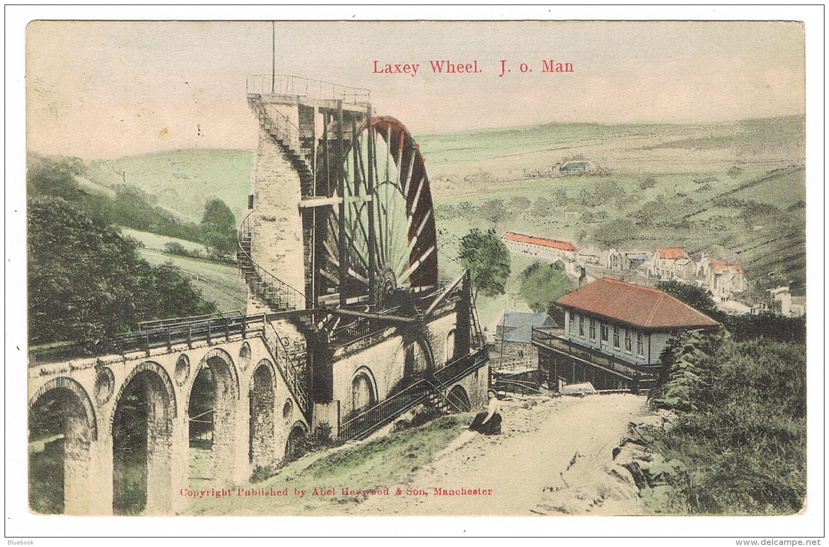 RB 1160 -  Scarce 1905 Postcard - Laxey Wheel Isle Of Man - Good Douglas Postmark- J. Of Man Error - Isle Of Man