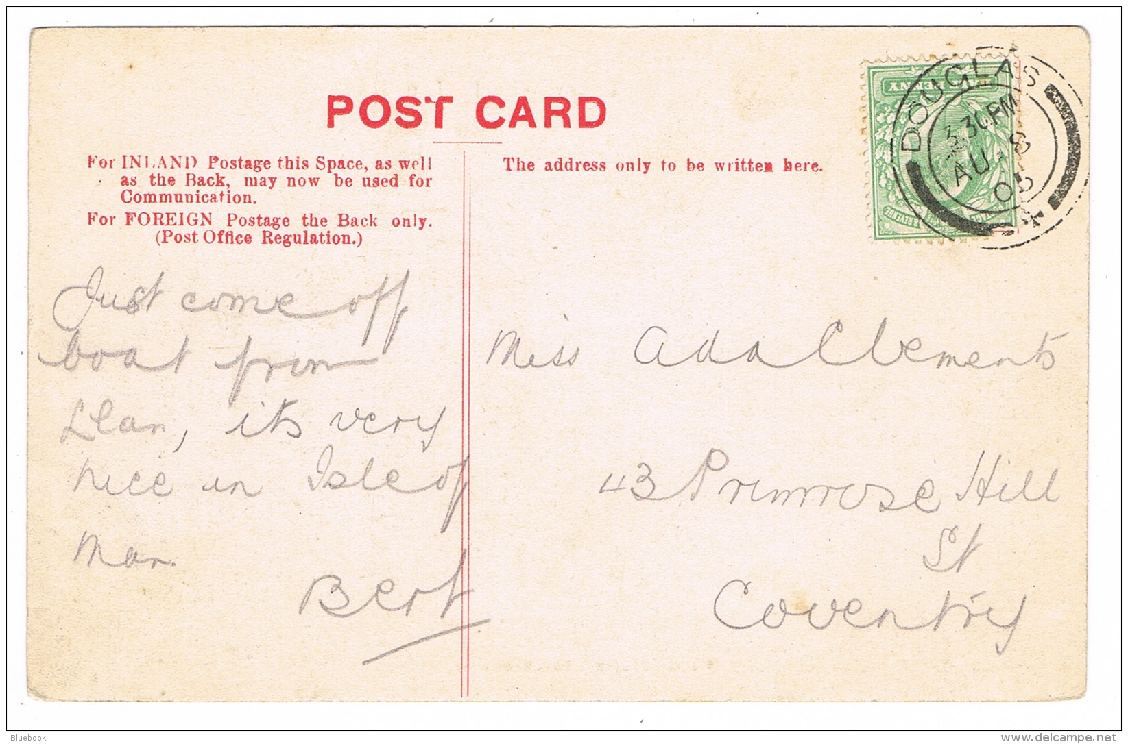 RB 1160 -  Scarce 1905 Postcard - Laxey Wheel Isle Of Man - Good Douglas Postmark- J. Of Man Error - Ile De Man
