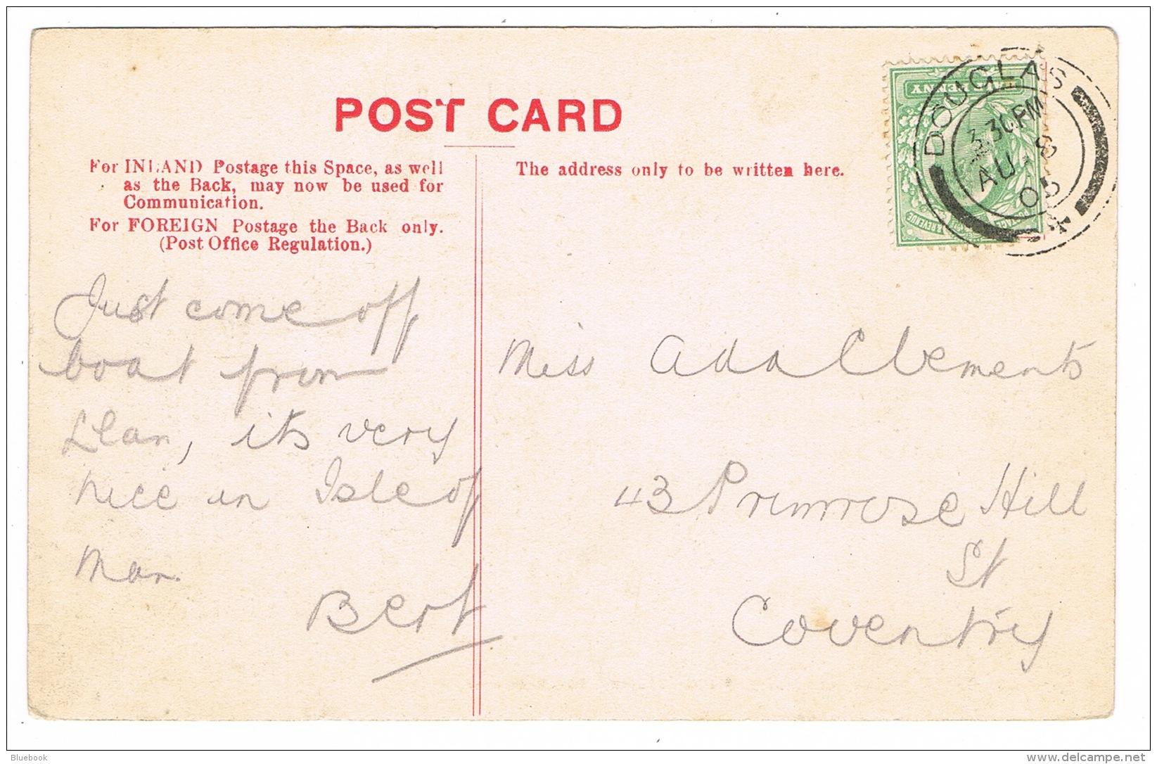 RB 1160 -  Scarce 1905 Postcard - Laxey Wheel Isle Of Man - Good Douglas Postmark- J. Of Man Error - Isle Of Man