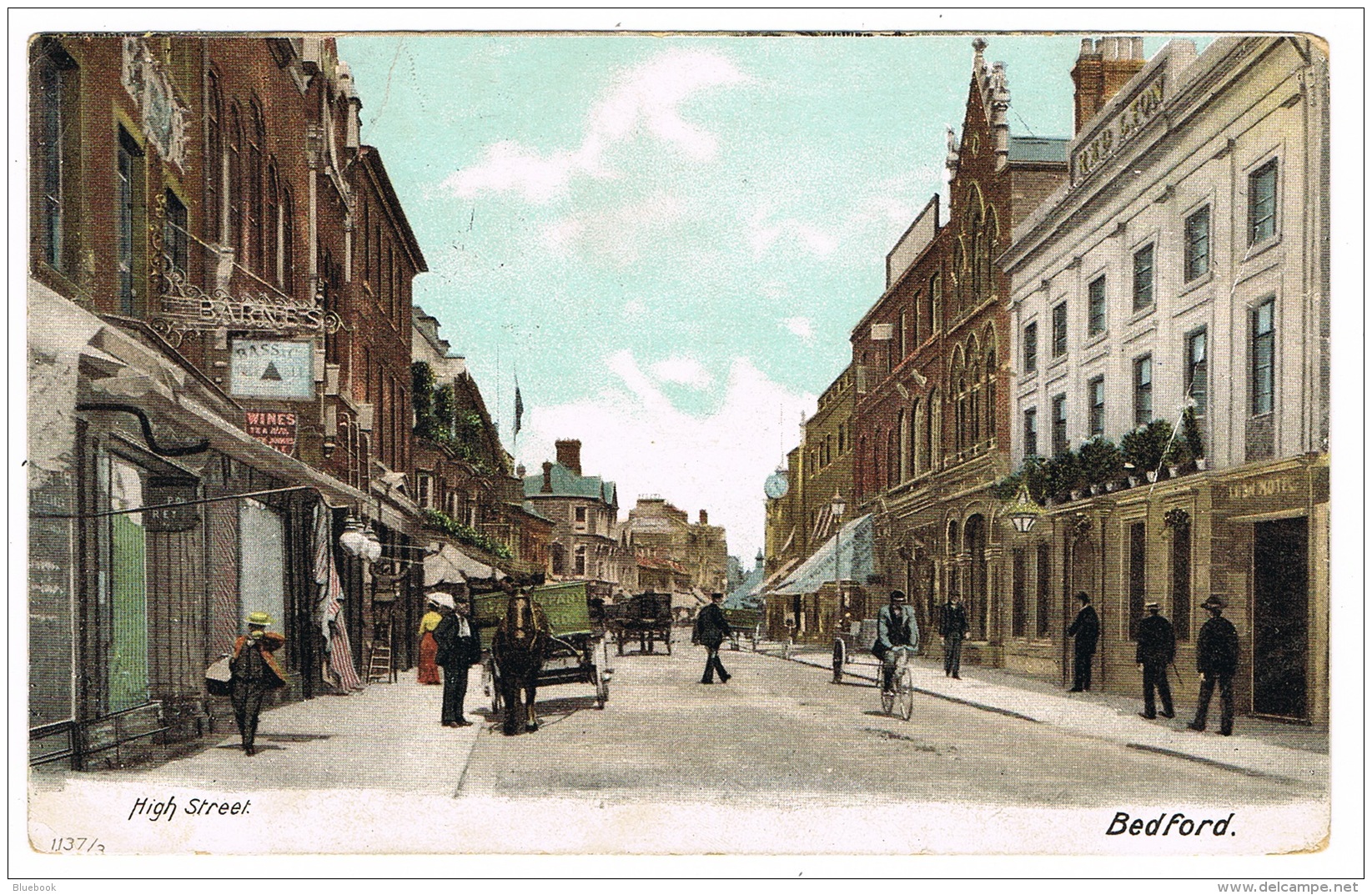 RB 1162 - 1904 Postcard - High Street Bedford - Red Lion Hotel - Bedford