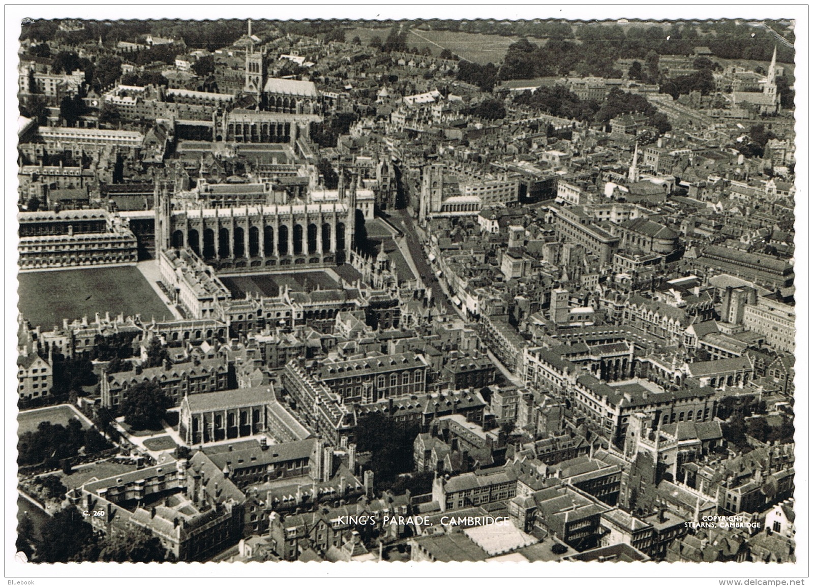 RB 1162 - Aerial Real Photo Postcard - King's Parade &amp; University Colleges Cambridge - Cambridge