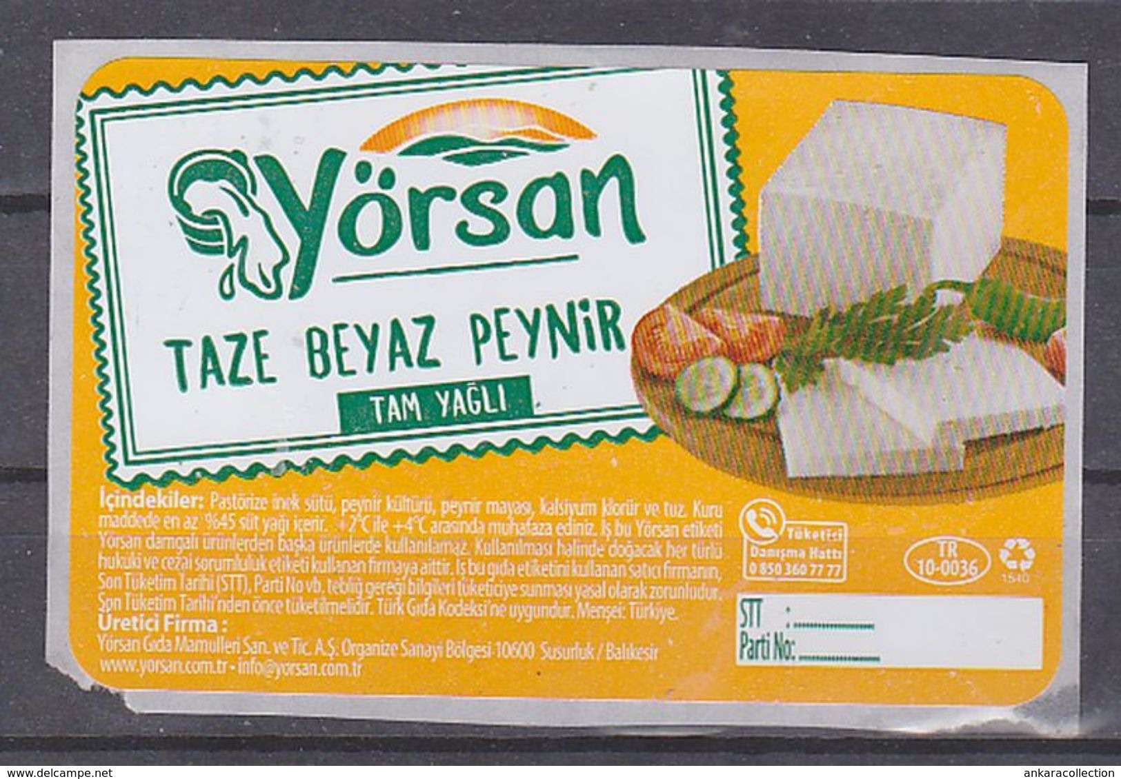 AC -  YORSAN WHOLE FAT WHITE CHEESE STICKER LABEL - Fromage