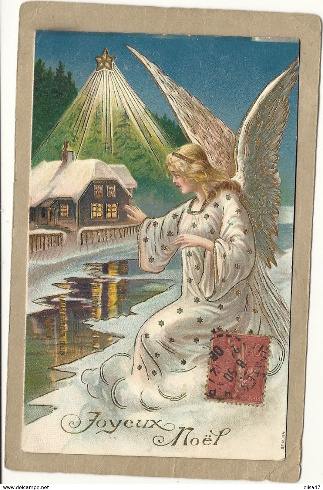 ANGE  JOYEUX  NOEL   CARTE  GAUFFREE  DORURES - Anges