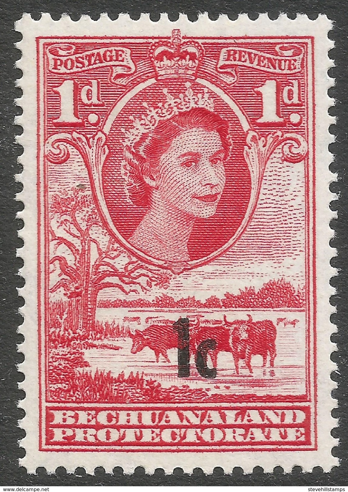 Bechuanaland Protectorate. 1961 QEII. New Currency Surcharged. 1c On 1d MH Type II SG 157 - 1885-1964 Protectorado De Bechuanaland