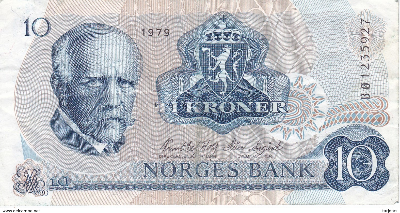 BILLETE DE NORUEGA DE 10 KRONER DEL AÑO 1979  (BANKNOTE) - Norvegia