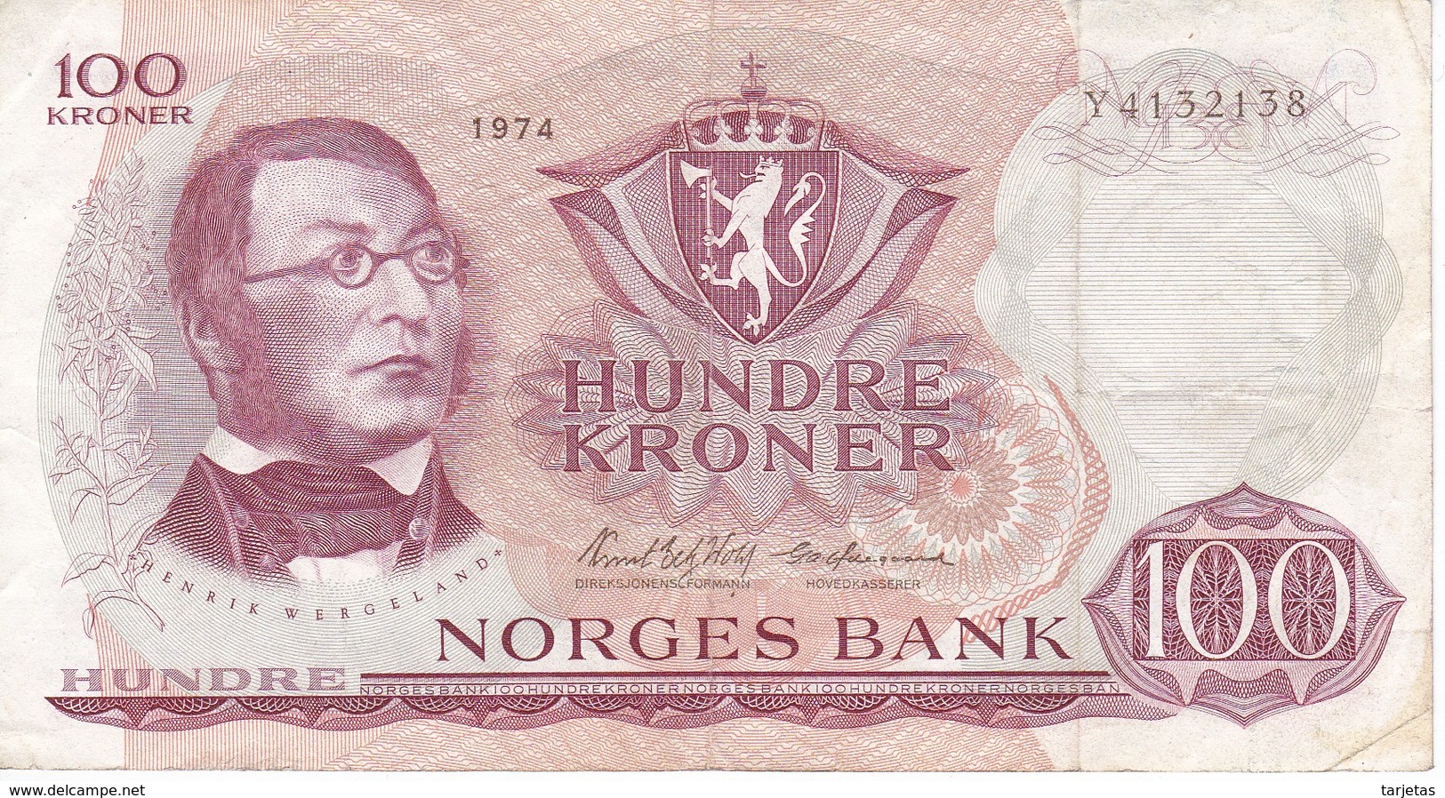 BILLETE DE NORUEGA DE 100 KRONER DEL AÑO 1974  (BANKNOTE) - Noruega