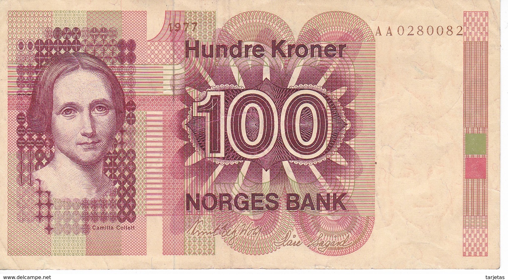 BILLETE DE NORUEGA DE 100 KRONER DEL AÑO 1977  (BANKNOTE) - Norvegia