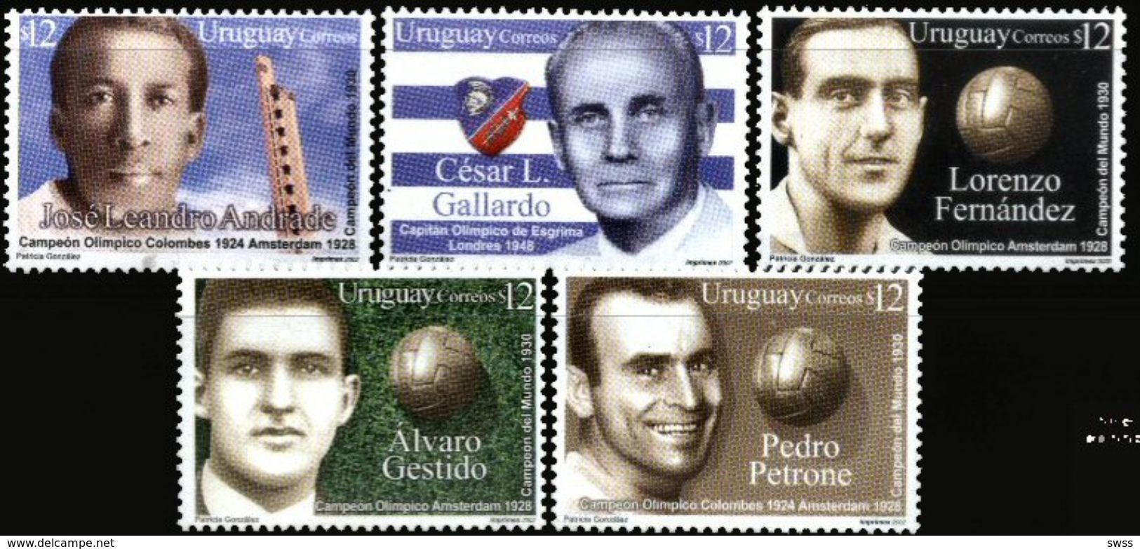 URUGUAY, 2002, URUGUAYAN SPORTSMEN, YV#2041-45, MNH - Uruguay