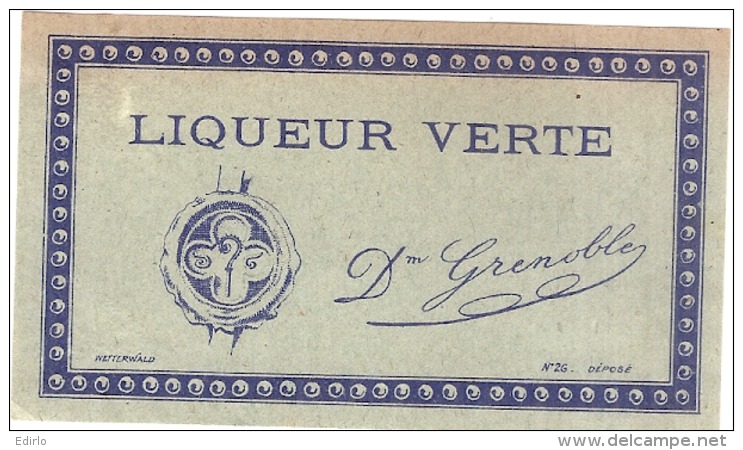 Superbe étiquette -  Liqueur Verte  - (point Colle Dos) - 1930 - Whisky