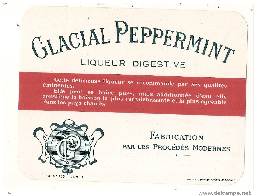 MENTHE GLACIALE Glacial Peppermiint Liqueur Digestive    - (4 Points De Colles Dos Aminci ) - Whisky