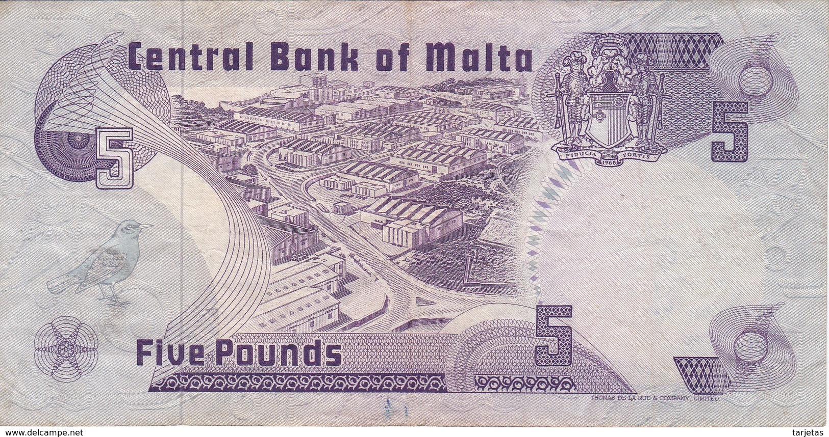 BILLETE DE MALTA DE 5 LIRAS DEL AÑO 1967 (BANKNOTE) - Malte