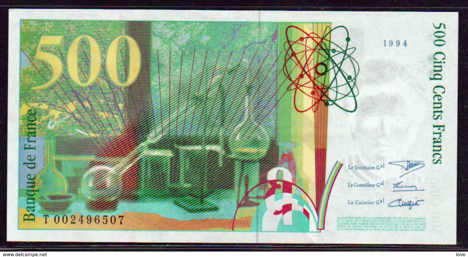 FRANCE: N°76-1, 500F Pierre Et Marie Curie. Date1994. - 500 F 1994-2000 ''Pierre Et Marie Curie''