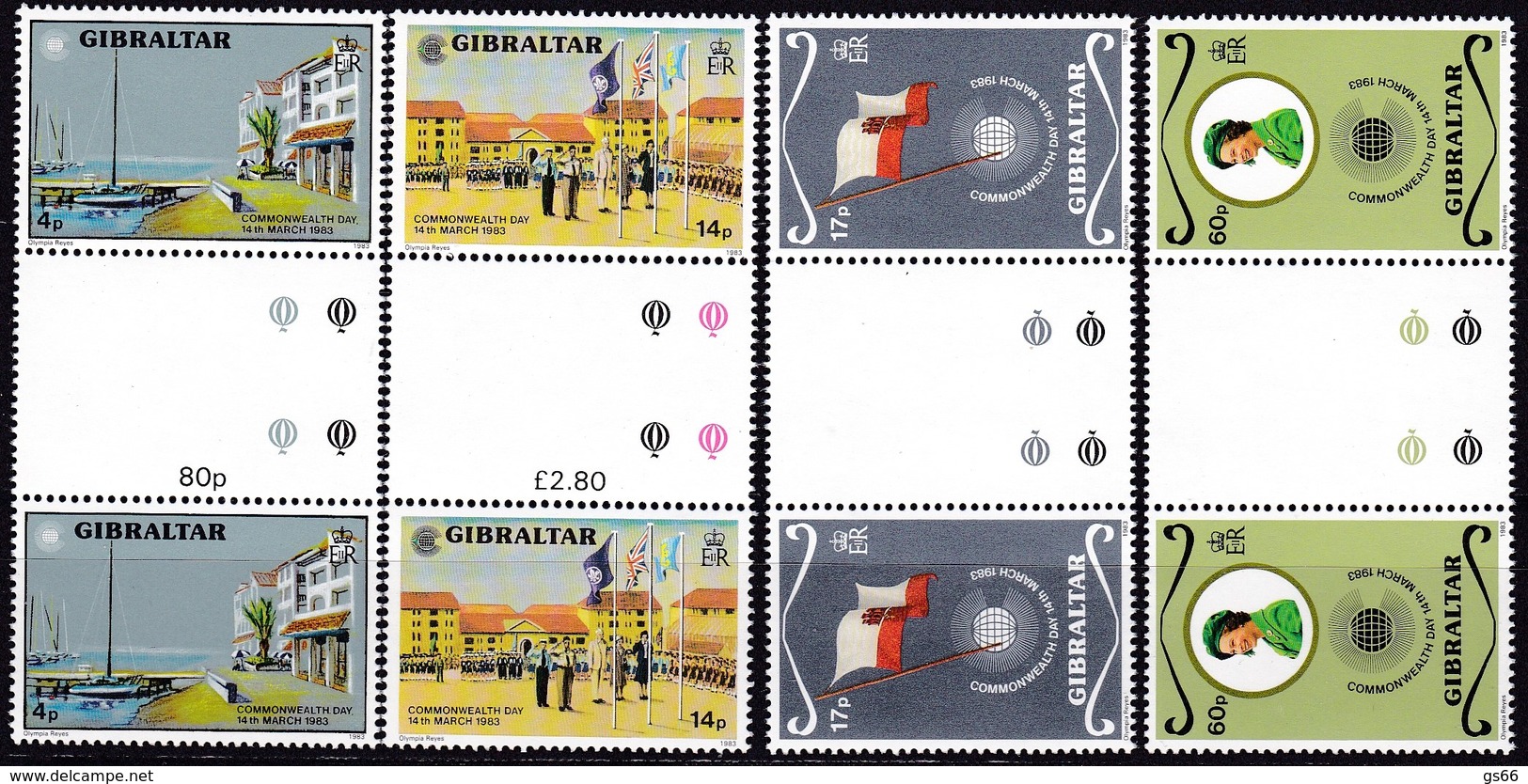 Gibraltar, 1983, 459/62, Commonwealth-Tag.  MNH **, Gutter Pair. - Gibraltar