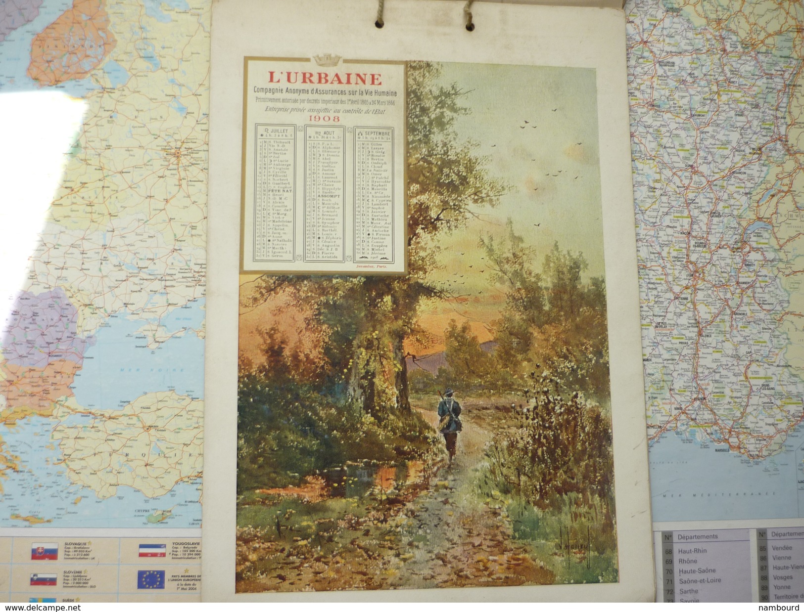 Calendrier Vertical L'Urbaine Compagnie Anonyme D'assurances Sur La Vie Humaine 1908 - Groot Formaat: 1901-20