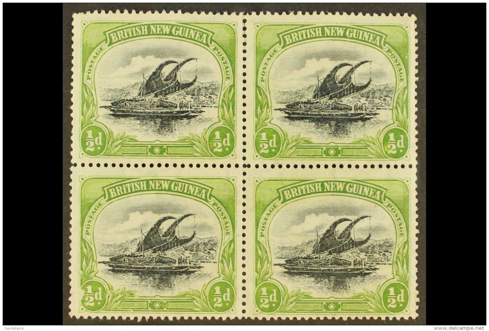 1901-05 (wmk Multiple Rosettes, Vertical) &frac12;d Black And Yellow-green, SG 9, Fine Mint BLOCK OF FOUR. For... - Papua-Neuguinea