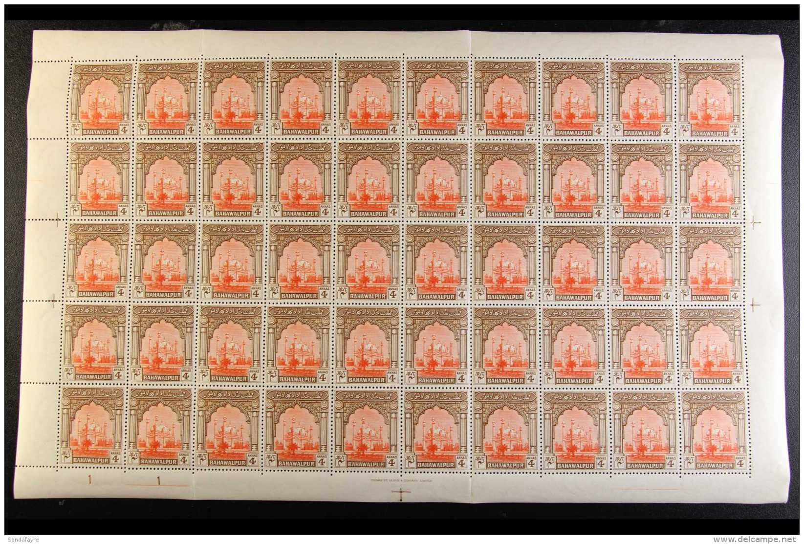 1948 4a Orange &amp; Brown In COMPLETE SHEET OF 50, SG 25, Never Hinged Mint, Some Folds, But Clean &amp; Fine,... - Bahawalpur