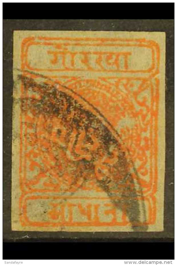 1917 &frac12;a Red-orange (SG 35, Scott 11, Hellrigl 34), Setting 6, Position 6 With FLATTENED BASE Variety, Fine... - Nepal