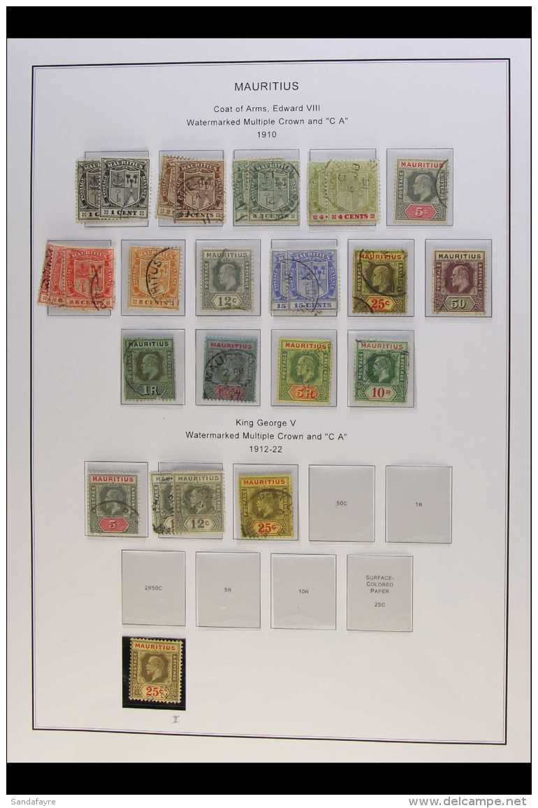 1910-1980's FINE USED COLLECTION In Hingeless Mounts On Leaves, Inc 1910 Set To 5r, Plus 10r With Fiscal Pmk,... - Mauritius (...-1967)