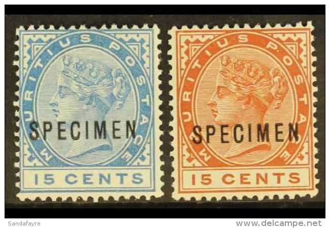 1883-94 15c Chestnut &amp; 15c Blue Both With "SPECIMEN" Overprints, SG 107s/08s, Fine Mint, Very Fresh. (2... - Mauritius (...-1967)