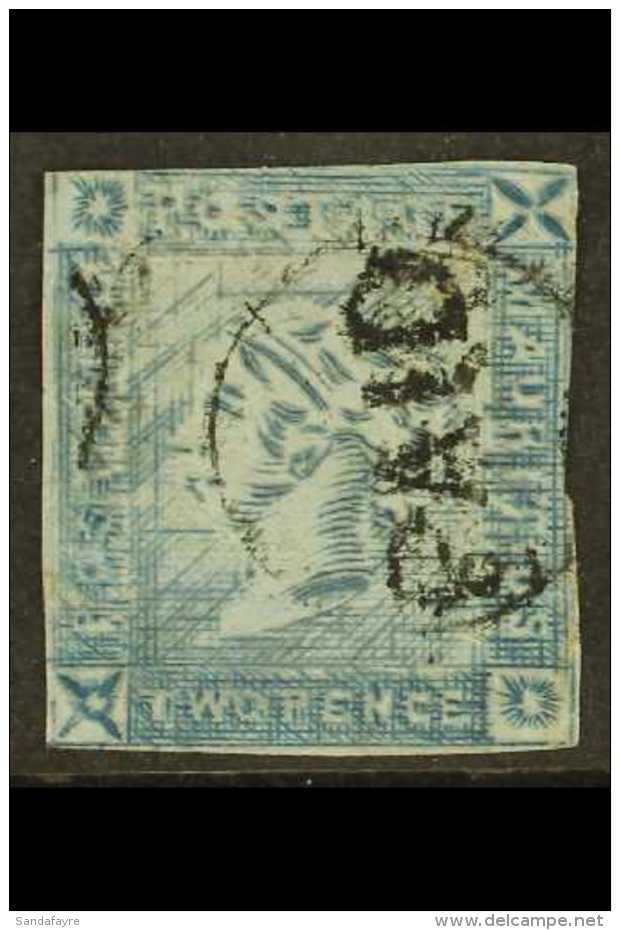 1859 2d Blue Imperf "Lapirot", Worn Impression, From Position 9, SG 39, Used With Two Margins, Close/into On... - Mauritius (...-1967)