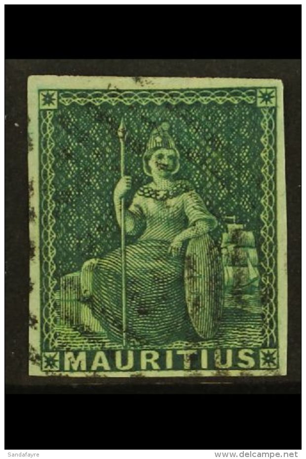 1858 (4d) Green Britannia, SG 27, Superb Used With Good Margins All Round And Light Barred Oval Cancel. Deep... - Mauritius (...-1967)