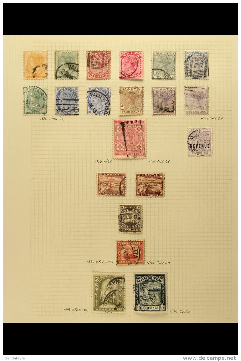 1882-1914 VICTORIA &amp; EDWARD COLLECTION Presented On Old Album Pages. Includes 1882 &frac12;d Orange Yellow,... - Malta (...-1964)