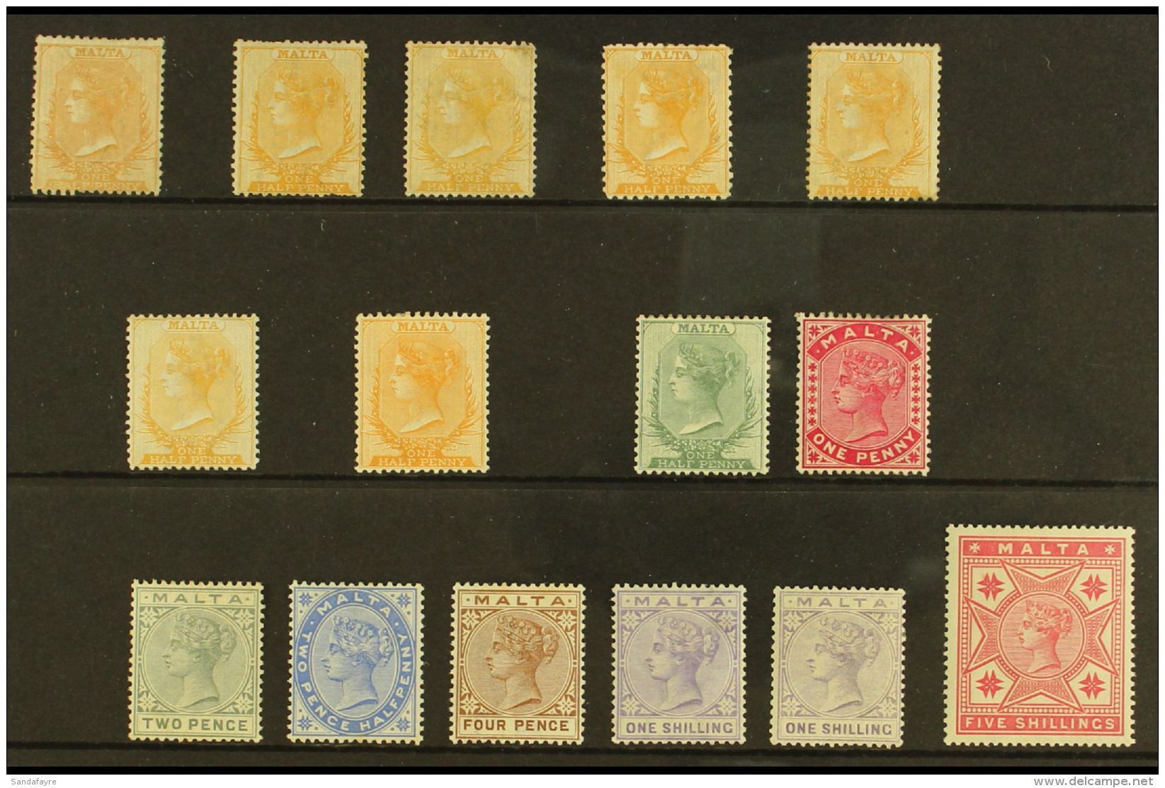 1863-1890 MINT COLLECTION A Most Useful Selection On A Stock Card. Includes 1863 No Watermark &frac12;d Buff (SG... - Malta (...-1964)