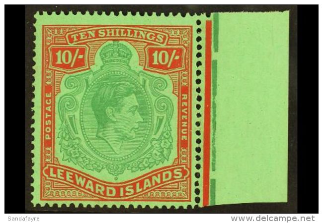 1938-51 10s Bluish Green And Deep Red On Green Key Type Chalky Paper Position 24, SG 113, Fine Never Hinged Mint... - Leeward  Islands