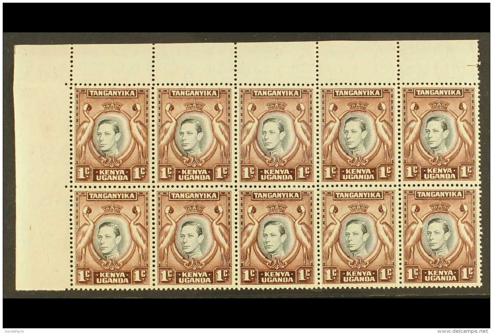1942 KGVI Definitive 1c Black And Chocolate-brown, SG 131a, Never Hinged Mint Upper Left Corner Block Of Ten (5 X... - Vide