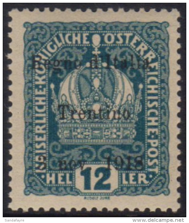 TRENTINO 1918 12h Blue-green Overprinted "Regno D'Italia Etc", Sass 5, Very Fine Never Hinged Mint. Signed Oliva.... - Unclassified