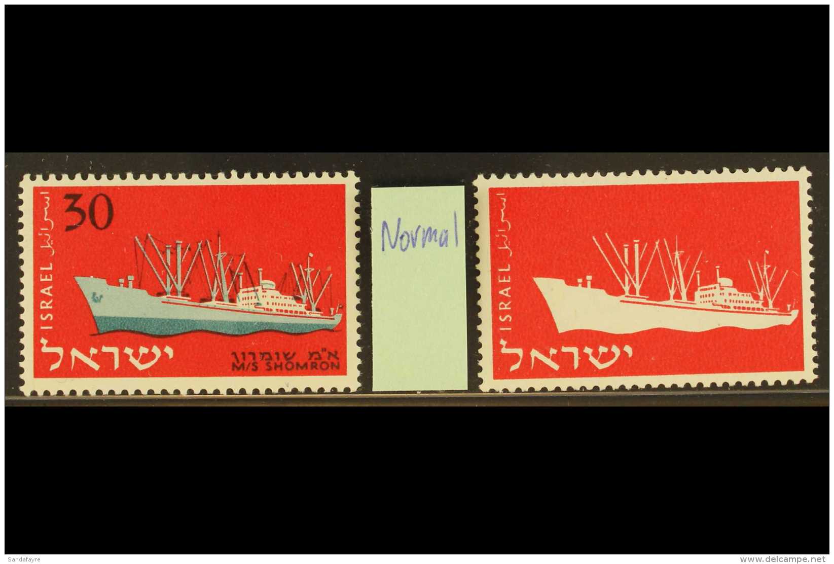 1958 30pr Ships With PRINTED RED COLOUR ONLY Variety, Bale 150a, Superb Never Hinged Mint, Plus Normal Stamp For... - Sonstige & Ohne Zuordnung